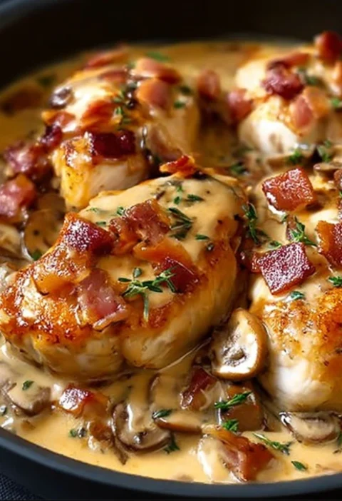 Sliced Chicken With Mustard Recipe Bacon And Mushroom Chicken Skillet Creamy Mustard Chicken With Bacon Low Carb Mustard C...
