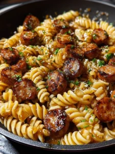 Sticky Honey Garlic Sausage Pasta Skillet