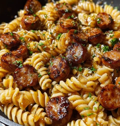 Sticky Honey Garlic Sausage Pasta Recipe Easy Honey Garlic Sausage Skillet Best Pasta Skillet With Sausage Homemade Sticky...