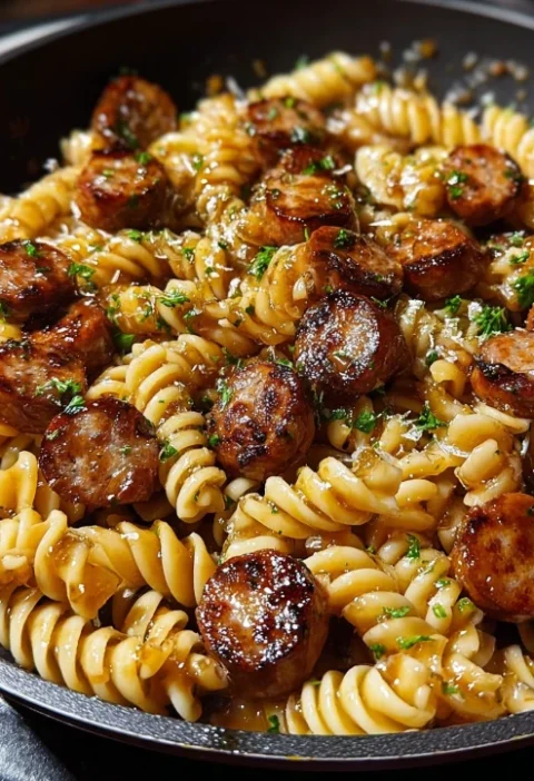 Sticky Honey Garlic Sausage Pasta Recipe Easy Honey Garlic Sausage Skillet Best Pasta Skillet With Sausage Homemade Sticky...