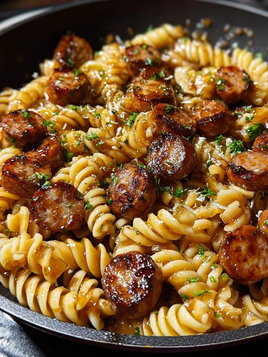 Sticky Honey Garlic Sausage Pasta Skillet