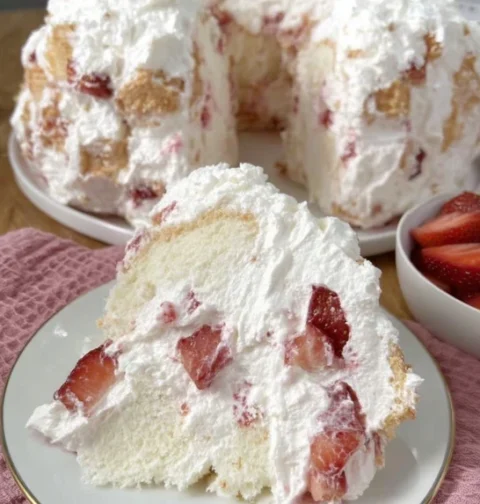 Strawberry Angel Cake Recipe Best Strawberry Angel Cake Homemade Strawberry Angel Cake Gluten-free Strawberry Angel Cake V...