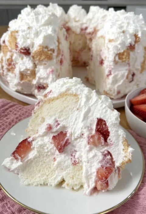 Strawberry Angel Cake Recipe Best Strawberry Angel Cake Homemade Strawberry Angel Cake Gluten-free Strawberry Angel Cake V...