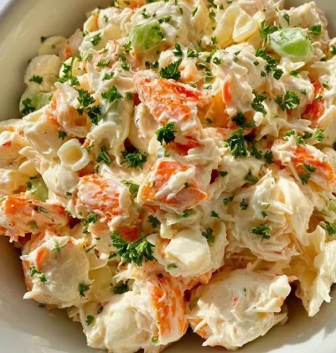 Creamy Seafood Salad Recipe With Imitation Crab Best Imitation Crab Seafood Salad Low-calorie Creamy Seafood Salad Gluten-...