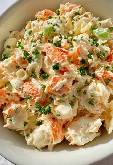 Creamy Seafood Salad Recipe With Imitation Crab Best Imitation Crab Seafood Salad Low-calorie Creamy Seafood Salad Gluten-...