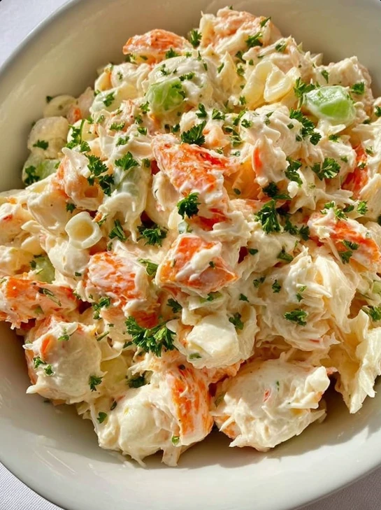 Creamy Seafood Salad Recipe With Imitation Crab Best Imitation Crab Seafood Salad Low-calorie Creamy Seafood Salad Gluten-...