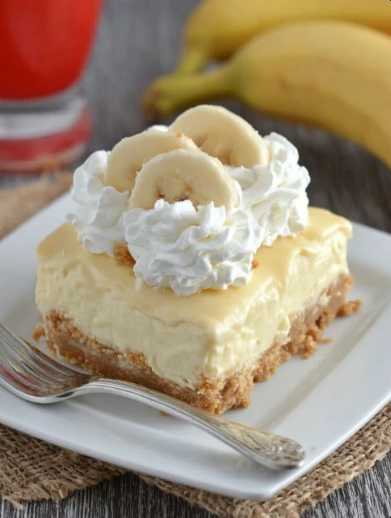 Easy Banana Cream Cheesecake Bars Recipe Homemade Banana Cream Cheesecake Squares Best Banana Cheesecake Bars With Cream C...
