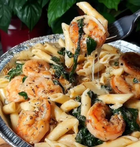 Easy Cheese Shrimp Penne Pasta Recipe Creamy Shrimp Penne With Spinach Best Cheese For Shrimp Pasta Garlic Shrimp Spinach ...