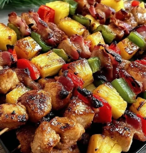 Easy Chicken Bacon Pineapple Kebabs Recipe Tropical Chicken Kebab Ideas Pineapple And Bacon Skewers How To Make Chicken Ba...