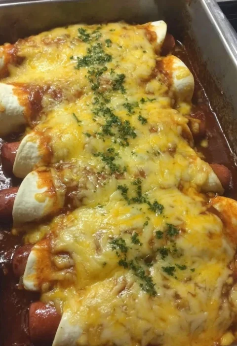 Easy Chili Cheese Dog Bake Recipe Homemade Chili Cheese Dog Casserole Family-friendly Cheesy Hot Dog Bake Gooey Chili Chee...