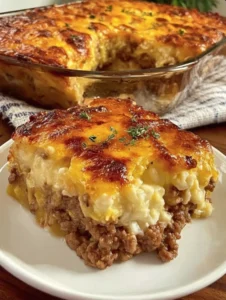 Easy Cowboy Meatloaf and Potato Casserole — hearty, cheesy & comforting