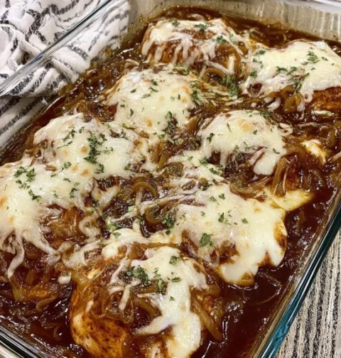 Easy French Onion Chicken Bake Recipe How To Make French Onion Chicken Bake Best Cheese For French Onion Chicken Bake Low ...