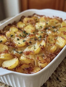 Easy French Onion Potato Bake — creamy, cheesy & full of onion flavor
