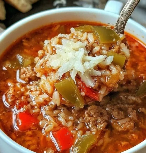 Easy Grandma's Stuffed Bell Pepper Soup Recipe Healthy Stuffed Bell Pepper Soup Crockpot Low Carb Grandma's Stuffed Pepper...