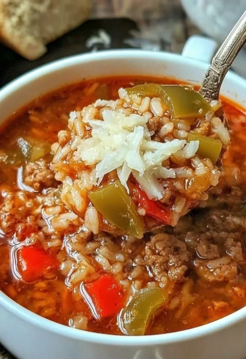 Easy Grandma's Stuffed Bell Pepper Soup Recipe Healthy Stuffed Bell Pepper Soup Crockpot Low Carb Grandma's Stuffed Pepper...