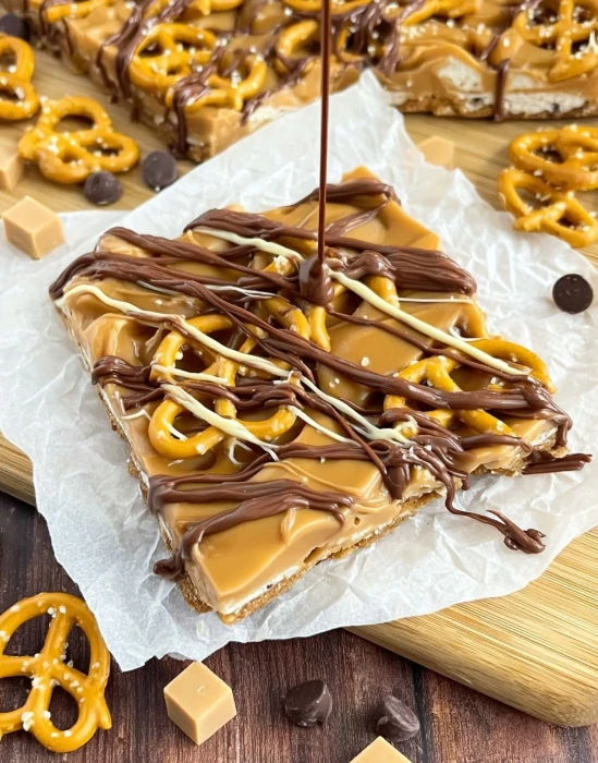 Easy No Bake Caramel Pretzel Bars Homemade Caramel Pretzel Crack Bars Recipe How To Make No Bake Pretzel Bars Caramel Pret...