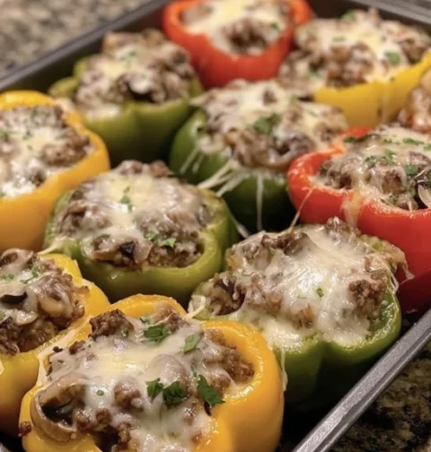 Easy Philly Cheesesteak Stuffed Peppers Recipe Low Carb Philly Cheesesteak Stuffed Peppers Keto Philly Cheesesteak Stuffed...