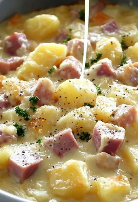 Easy Slow Cooker Ham And Potato Casserole Recipe Best Ham And Potato Casserole Slow Cooker Slow Cooker Ham And Potato Cass...