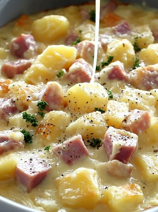 Easy Slow Cooker Ham And Potato Casserole Recipe Best Ham And Potato Casserole Slow Cooker Slow Cooker Ham And Potato Cass...