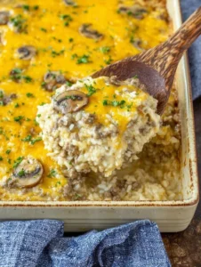 Southern Potluck Cheesy Ground Beef and Rice Casserole