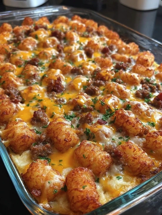 Easy Tater Tot Sausage Breakfast Casserole Recipe Gluten-free Sausage Tater Tot Casserole Keto Tater Tot Breakfast Cassero...