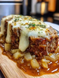 French Onion Meatloaf with Melted Swiss Cheese