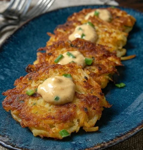 Golden Green Chile Cheese Potato Cakes Recipe Creamy Chile Sour Cream Topping Ideas Best Cheese For Potato Cakes How To Ma...