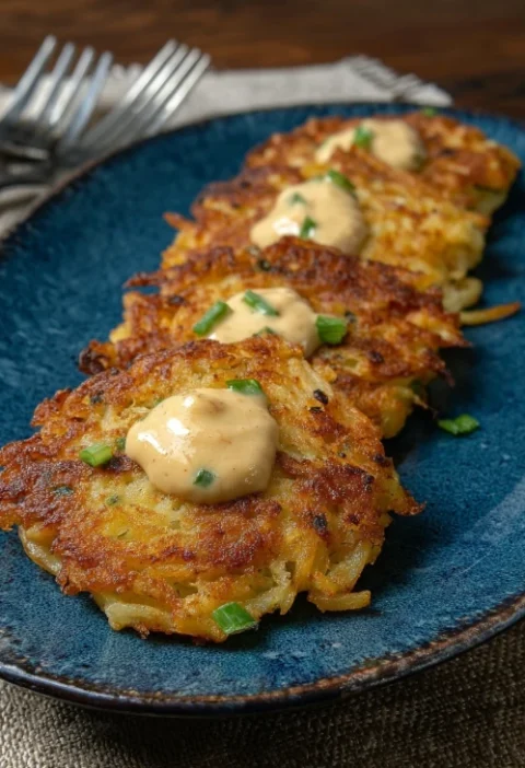 Golden Green Chile Cheese Potato Cakes Recipe Creamy Chile Sour Cream Topping Ideas Best Cheese For Potato Cakes How To Ma...