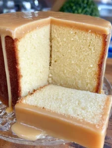 Mile High Cream Cheese Pound Cake with Soft Caramel