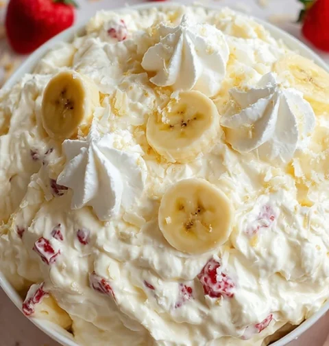 Nana's Banana Split Fluff Recipe Best Banana Split Fluff Dessert Homemade Banana Split Fluff Salad Family Favorite Banana ...
