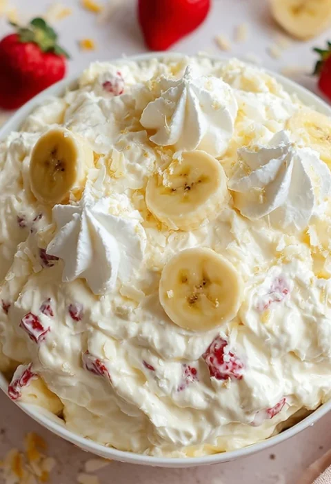 Nana's Banana Split Fluff Recipe Best Banana Split Fluff Dessert Homemade Banana Split Fluff Salad Family Favorite Banana ...
