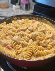 One-Pan Chicken Rotini with garlic-herb chicken and rotini noodles