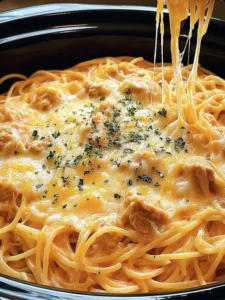 Slow Cooker Amish Cheesy Chicken Spaghetti