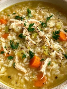 Slow Cooker Lemon Chicken & Herb Rice Soup