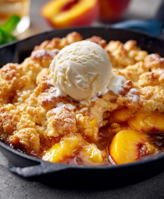 4ingredient Southern Skillet Peach Cobbler