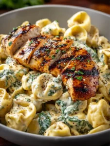 Nana’s Family-Favorite Asiago Tortellini Alfredo with Grilled Chicken