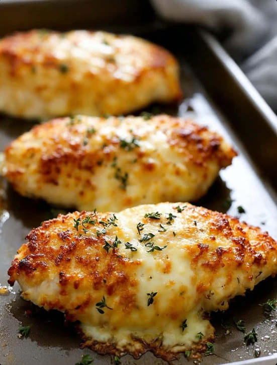 Baked Garlic Parmesan Chicken Cutlets with Melted Cheese