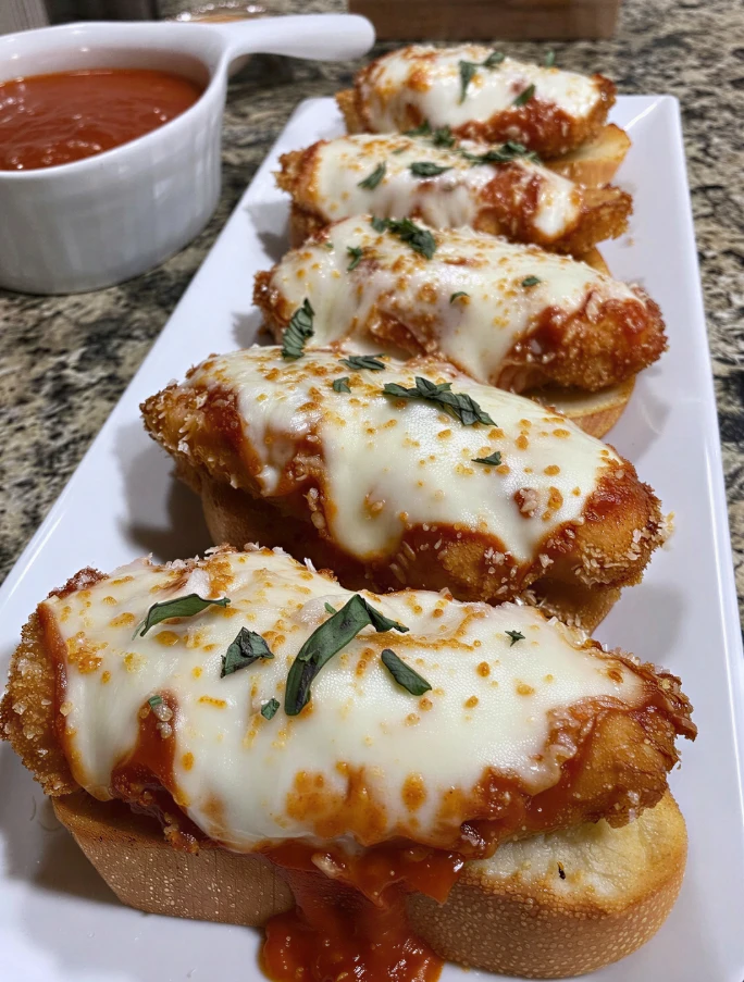 Classic Homestead Chicken Tenders on Texas Toast with Sauce and Shredded Mozzarella