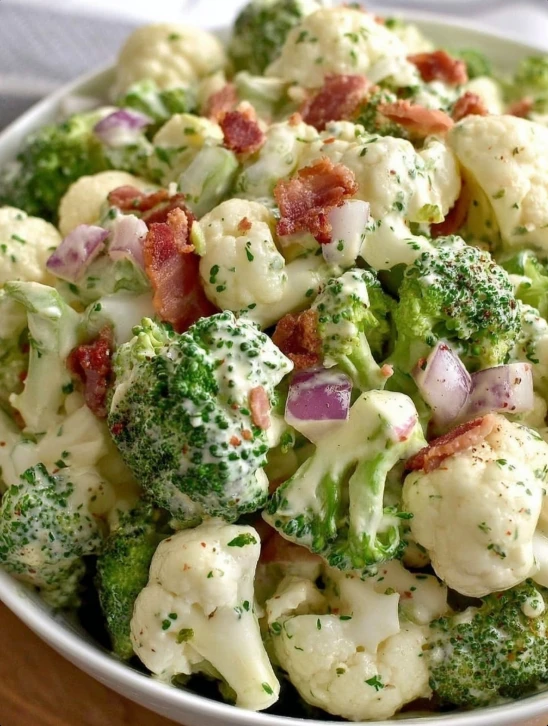 Easy creamy Broccoli Cauliflower Salad