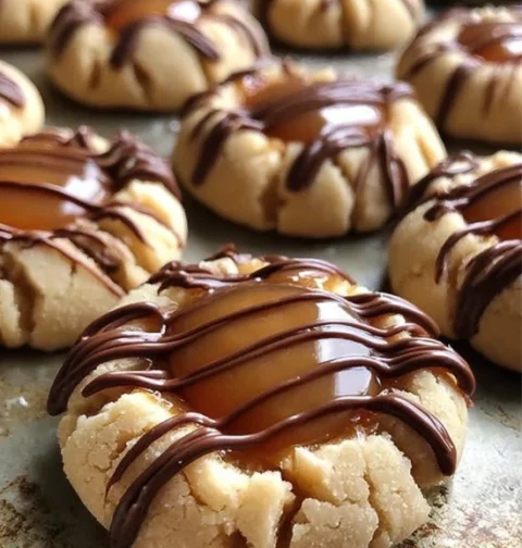 Heritage-style Twix Thumbprint Cookies Recipe Easy Twix Thumbprint Cookies Homemade Twix Cookies Heritage Vintage Twix Coo...