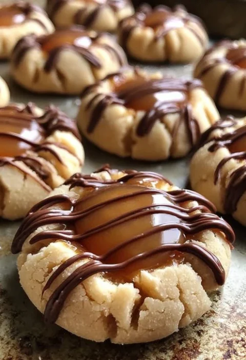 Heritage-style Twix Thumbprint Cookies Recipe Easy Twix Thumbprint Cookies Homemade Twix Cookies Heritage Vintage Twix Coo...
