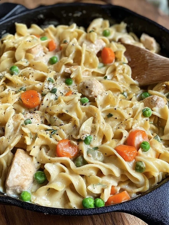 Homestead-Style Chicken Pot Pie Noodle Skillet