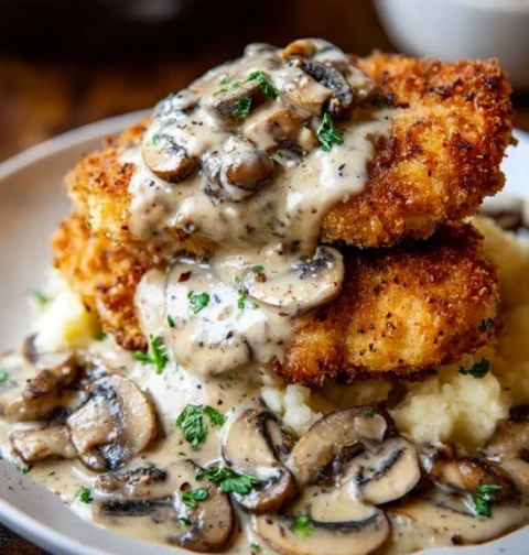 Low Carb Keto Breaded Chicken Cutlets Creamy Mushroom