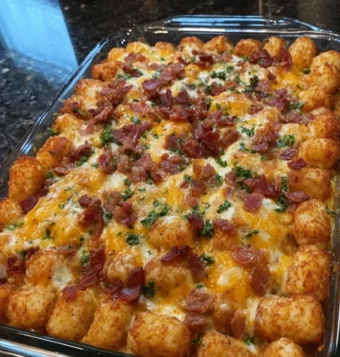 Nana's Homemade Tator Tot Casserole Recipe Easy Classic Tator Tot Casserole Best Tator Tot Casserole Family Recipe Traditi...