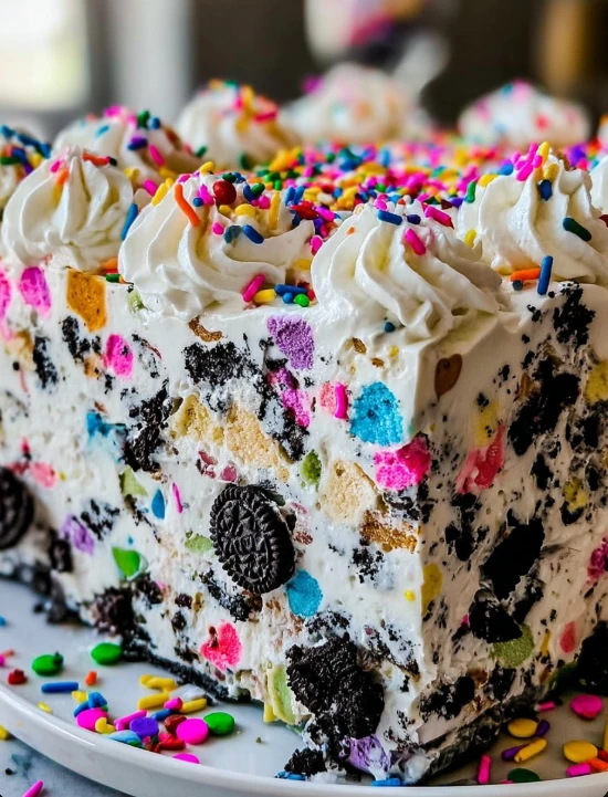 Nobake Funfetti Oreo Icebox Cake