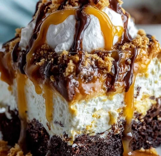 Oldfashioned Family Chocolate Caramel Toffee Poke Cake
