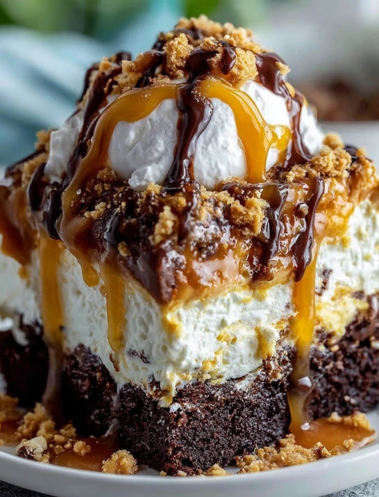 Old-Fashioned Family Chocolate Caramel Toffee Poke Cake