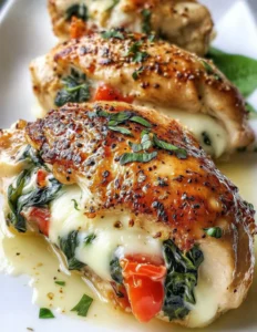 Roasted Chicken Stuffed with Roasted Red Pepper, Spinach, and Mozzarella