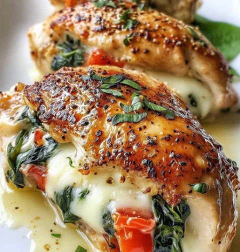 Roasted Chicken Stuffed Red Pepper Spinach Mozzarella