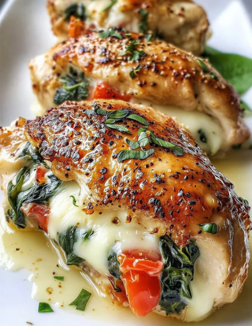 Roasted Chicken Stuffed Red Pepper Spinach Mozzarella